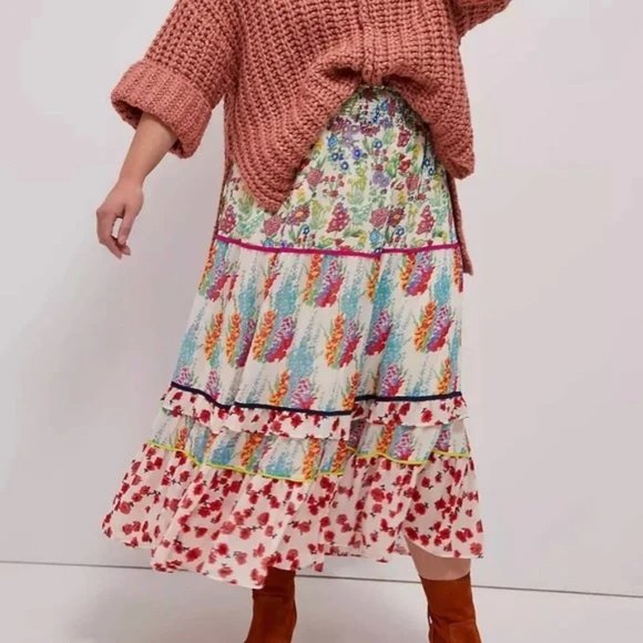 Anthropologie Dresses & Skirts - Anthropologie Lorraine Faaria Tiered Maxi Poppy Floral Ruffle Skirt